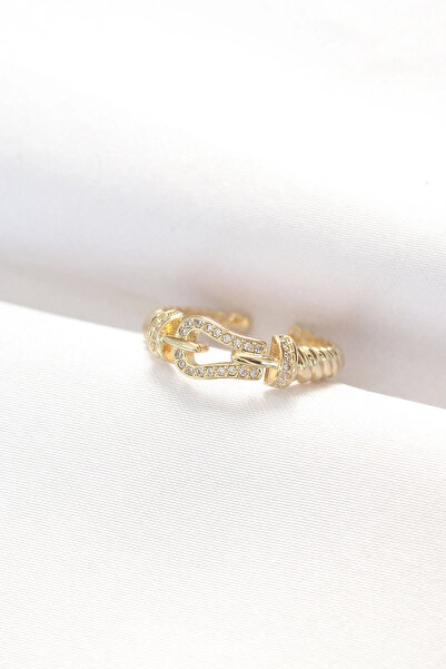 Livenda Belt Buckle Design Gold Color Zircon Stone Adjustable Ring Tj-Byk3099