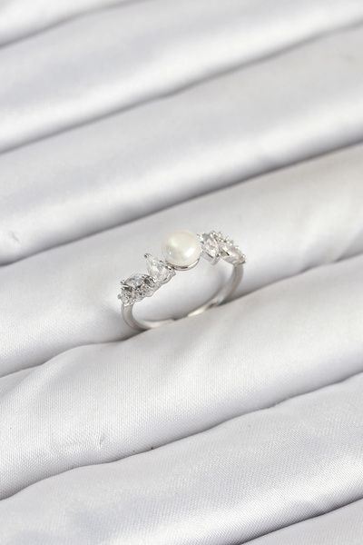 Livenda Brass Silver Color Zircon Stone Pearl Model Women's Ring Tj-Byk3853