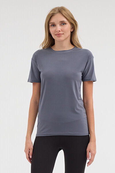 Kadın Regular Fit Basic Gri Tişört
