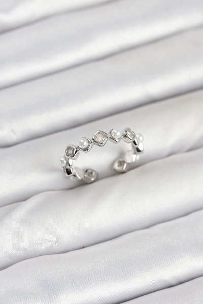 Livenda Brass Silver Color Zircon Stone Pearl Women's Ring Tj-Byk3877