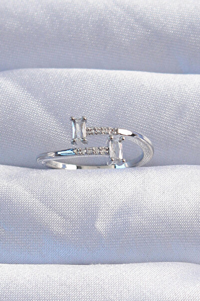 Livenda Brass Silver Color Zircon Stone Geometric Adjustable Ring Tj-Byk3240