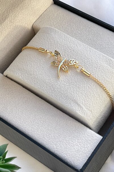 TAKIPORT Gold Color Adjustable Zircon Stone Dragonfly Women's Bracelet with L...