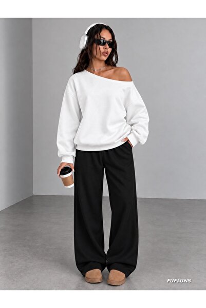 FUFLUNS Printless Basic Women's Boat Neck Sweatshirt/Top Sweat Suit