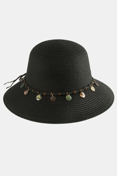 HOŞGÖR ACCESSORIES Beaded Knitted Straw Hat