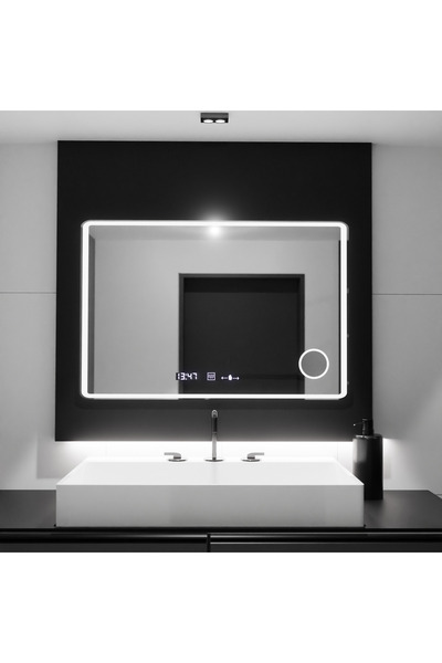 Alista Home Oglindă LED Dreptunghiulară 100x60 Aura Riflesso Puro MotionGlow Marcello, Sistem anti-aburire, Ceas, Reglabilă