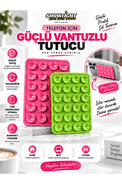 SHOWLIGHT Vakumlu Silikon Vantuz Telefon Tutucu, Kaymaz Yapışkanlı Cep Telefo...