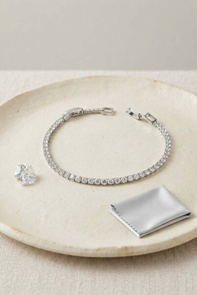 Inure Jewelry Brass Silver Color Thin Zircon Stone Waterway Women's Bracelet