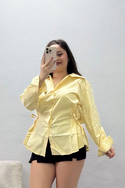 BELENDİR Women's Side-Tie Poplin Shirt Yellow