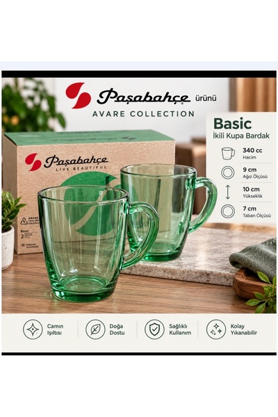 Paşabahçe unu. Set de 2 căni din seria Basic Avare, 340 cc volum, 10 cm înălț...