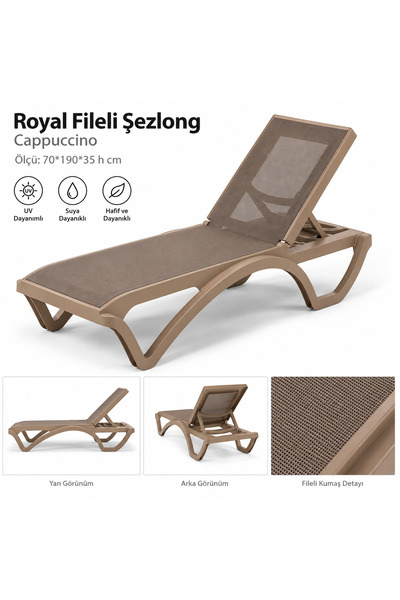 Şenyayla Plastik Royal Fileli Şezlong | Ayarlanabilir Sırtlı Şezlong (Cappuccino)