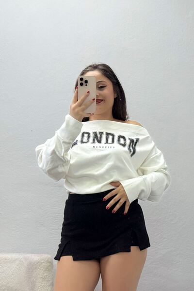 BELENDİR Women's Boat Neck Modal Fabric Sweatshirt Ecru