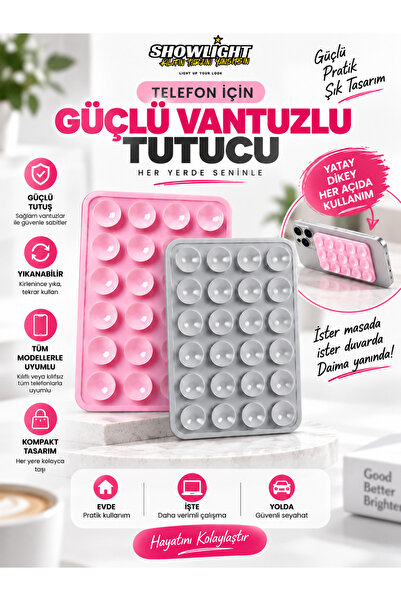 SHOWLIGHT Vakumlu Silikon Vantuz Telefon Tutucu, Kaymaz Yapışkanlı Cep Telefo...