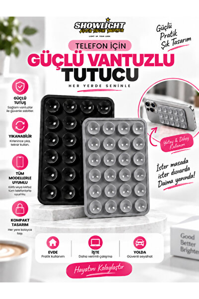 SHOWLIGHT Vakumlu Silikon Vantuz Telefon Tutucu, Kaymaz Yapışkanlı Cep Telefo...