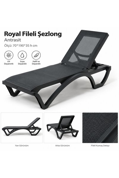 Şenyayla Plastik Royal Fileli Şezlong | Ayarlanabilir Sırtlı Şezlong (Antrasit)