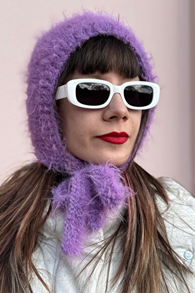 Koyu Bordo Merinos Kadın Balaclava, El Örgüsü Bone Başlık
