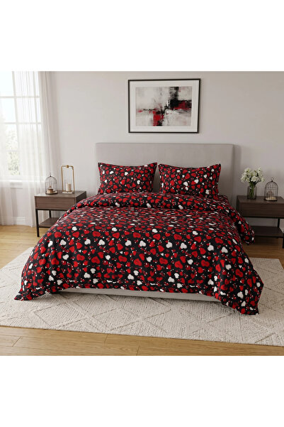 Herum Bed linen, made of fine fabric, with elastic, for 2 people, heart patte...