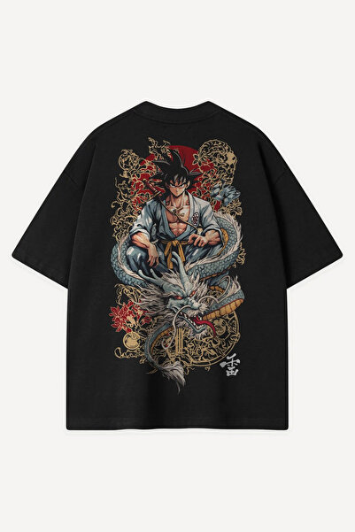 Sekizbiraltı Tricou oversize negru cu imprimeu Dragon Ball Goku