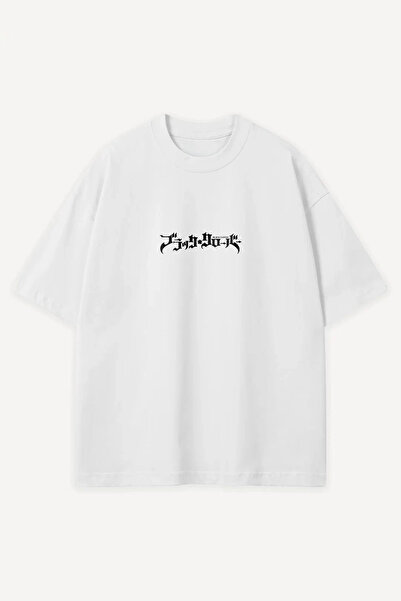 Sekizbiraltı Anime Demon Skull Baskılı Beyaz Oversize Tshirt
