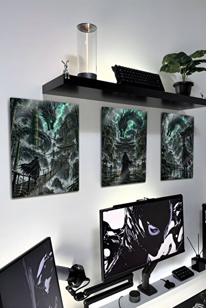 DekorHane Metal Print - Forest Dragon Suspension Bridge Ronin Trio Painting F...