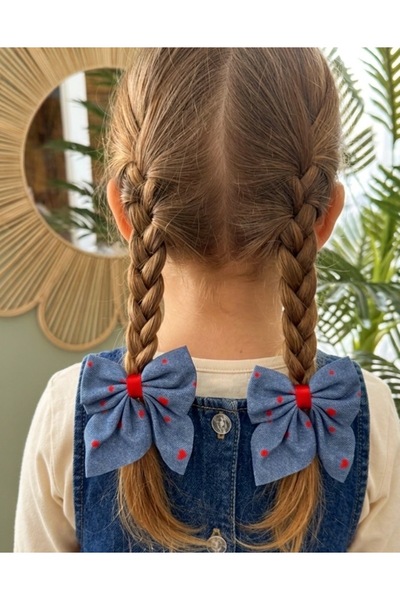Toka Kutum Kids Store 1 çift kalp detaylı kot kurdele klips
