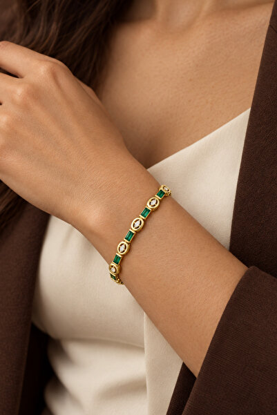 laria jewelry Green Stone Gold Color Detailed Bracelet