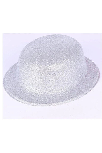 Livenda Silver Color Round Glitter Plastic Party Hat