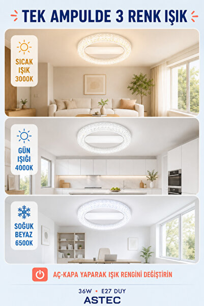 ASTEC Kristal Simit LED Ampul E27 Duylu 3 Renk 3000K 4000K 6500K Sök-Tak Tavan Aydınlatma
