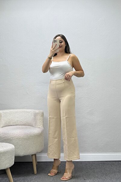 BELENDİR Women's Dabıl High Waist Wide Leg Pants Stone
