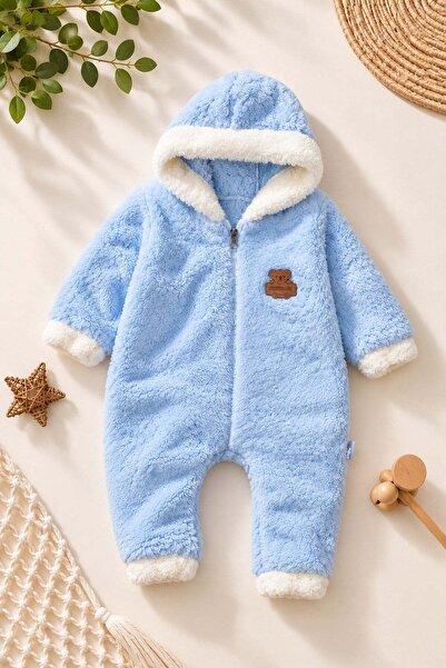 dinamik çocuk Welsoft Bebek Tulum Kapüşonlu Fermuarlı Peluş Kışlık Kalın Sıca...