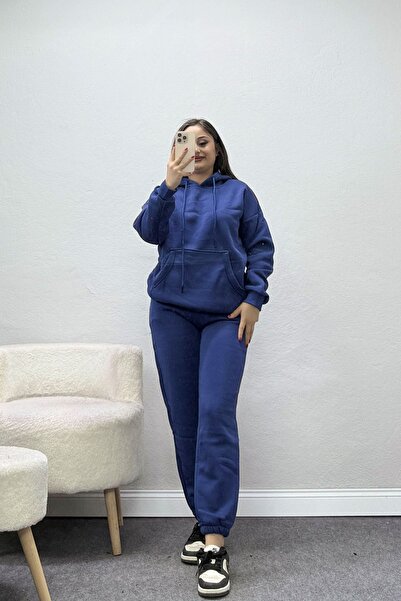 BELENDİR Women's Hooded 3 Thread Tracksuit Set Navy Blue