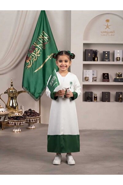Generic Traditional White Thobe with Green Embellishments, Specially Designed...