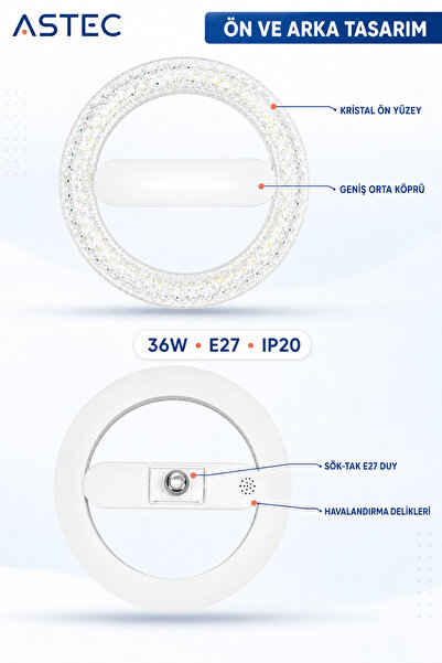 ASTEC Kristal Simit LED Ampul E27 Duylu 3 Renk 3000K 4000K 6500K Sök-Tak Tavan Aydınlatma