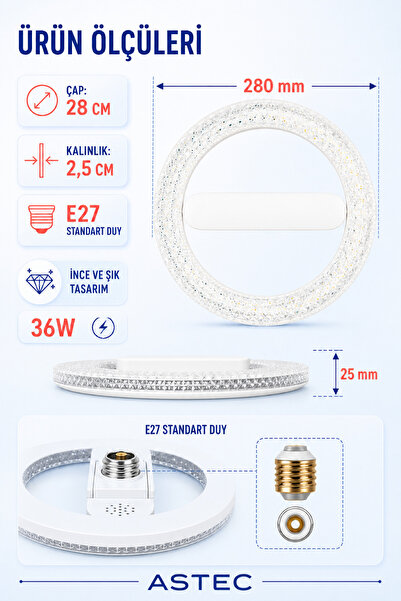 ASTEC Kristal Simit LED Ampul E27 Duylu 3 Renk 3000K 4000K 6500K Sök-Tak Tavan Aydınlatma