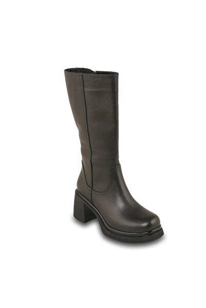 Mammamia D26Kc-2085 Women's Genuine Leather 7 cm Thick Heeled Blunt Toe Class...