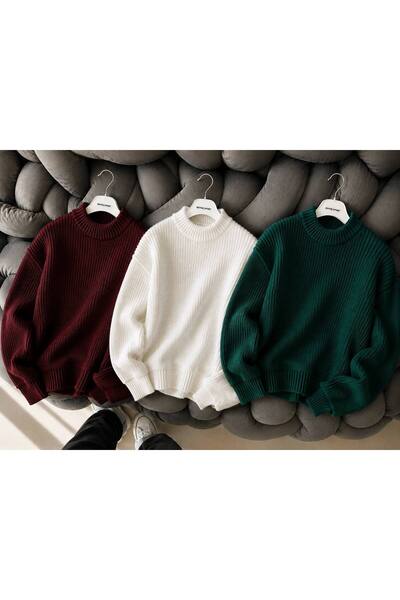DepoExport Women's 3-Piece Crew Neck Oversize Knitwear Sweater Soft Knitted S...
