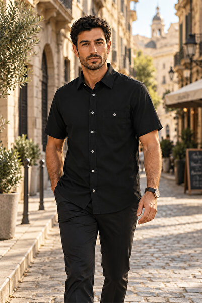 Beyome Men's 100% Cotton Short Sleeve Shirt Comfortable Fit Summer Breathable...