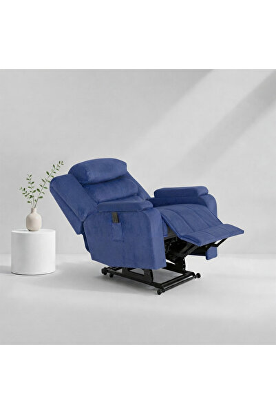 BACK CARE كرسي استرخاء بمحركين، مخملي، مع مسند للقدمين، أزرق، AB07-A