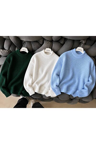 DepoExport Women's 3-Piece Crew Neck Oversize Knitwear Sweater Soft Knitted S...