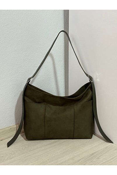 ZEYS Suede Large Size Women's Shoulder Bag with Belt Detail and Front Pocket