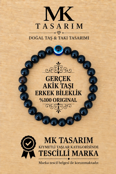MK tasarım سوار رجالي من العقيق الحقيقي MK.8000.015 - مريح - مهدئ للروح - سوا...
