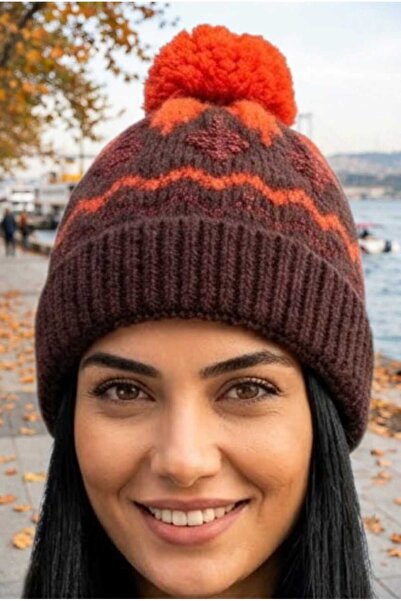 Mood Agenda Women's Patterned Pompom Knitted Winter Beanie