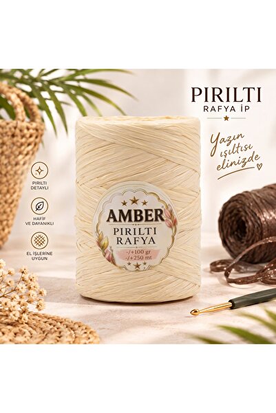 Akçay Aksesuar Amber Pırıltılı Rafya İp 100 GR 250 MT 1 RULO