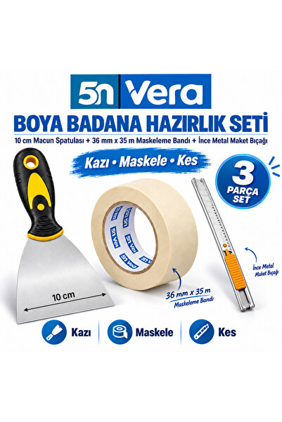5N VERA Boya Badana Hazırlık Seti 3 Parça – 10 cm Macun Boyacı Spatulası + 36...