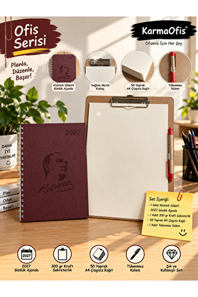 KarmaOfis Σετ ημερολογίου 2027 Ataturk Silhouetted Daily Agenda 17x24 cm Βυσσ...