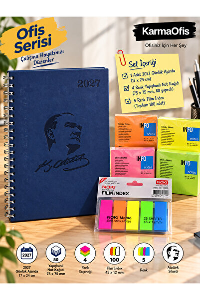 KarmaOfis 2027 Atatürk Silhouette Spiral Daily Agenda 17x24 cm Σκούρο Μπλε + ...