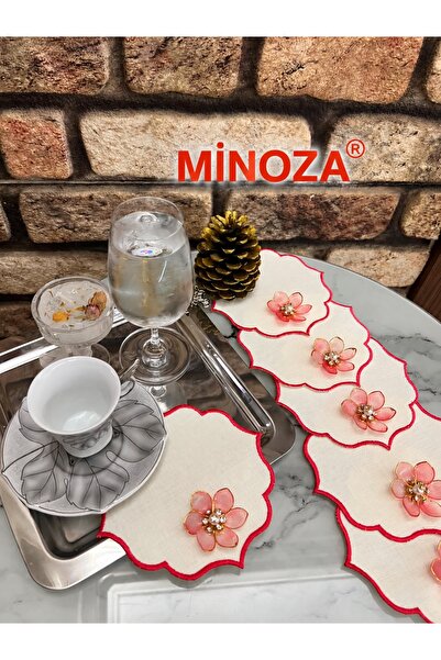 MİNOZA Colorful Embroidered Stain-Resistant Fabric with Lotus Flower Brooch, ...