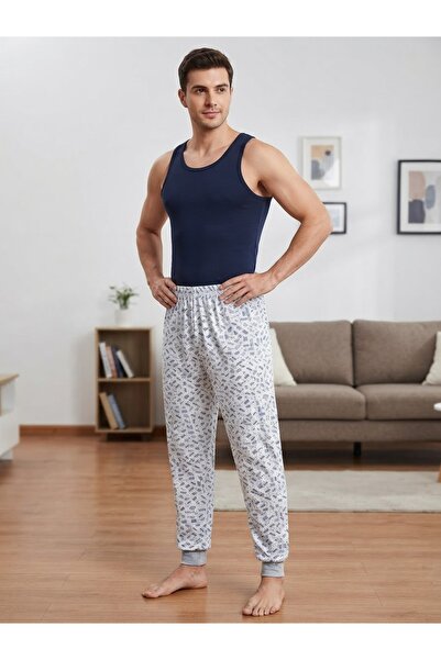 Uzunlar Tekstil %100 Pamuk Erkek Paça Ribanalı Kışlık Tek Pijama altı İçi Şar...