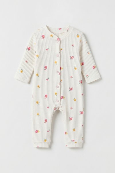 BABYİLAY Kız Bebek Fitilli Pamuklu Çiçek Desenli Önden Çıtçıtlı Pijama & Günl...