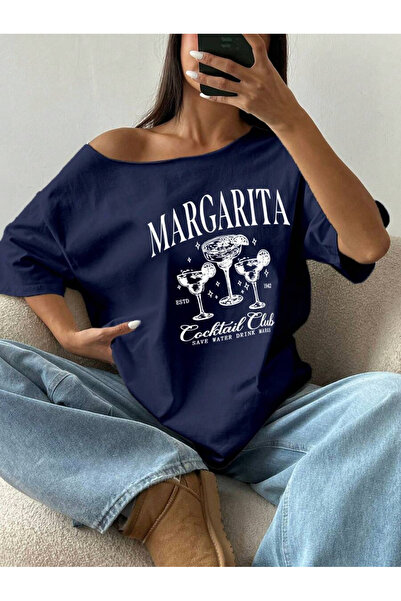 OVER HEAD Γυναικείο μπλουζάκι Margarita με στάμπα και λαιμόκοψη καγιάκ, 100% ...
