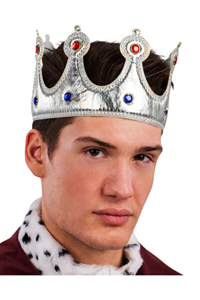 Livenda King's Crown Silver Color Fabric Material Adult Size